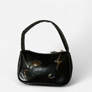 Stylish Black Women's Shoulder Bag with Celestial Design